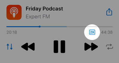 Screenshot showing the location of the 2x playback button for long audio files.